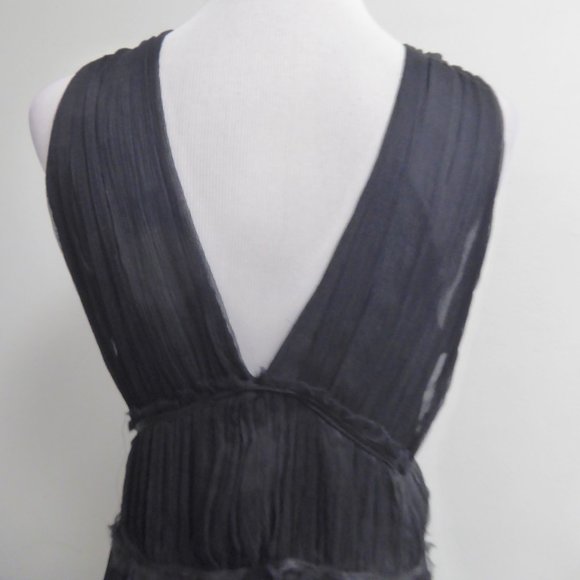 Zara black silk sheer 100% silk goddess v neck v back ribbon ties midi dress L - Picture 4 of 5